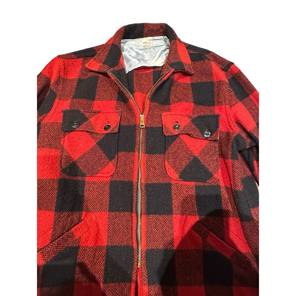 Vtg 50s-60s Pointer Brand Chore Jacket Buffalo Plaid Hunting Wool Coat Brass Zip - Picture 3 of 8